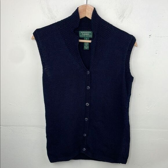 Lauren Ralph Lauren Navy Blue Knit Vest sleeveless cotton size Small - Picture 1 of 11